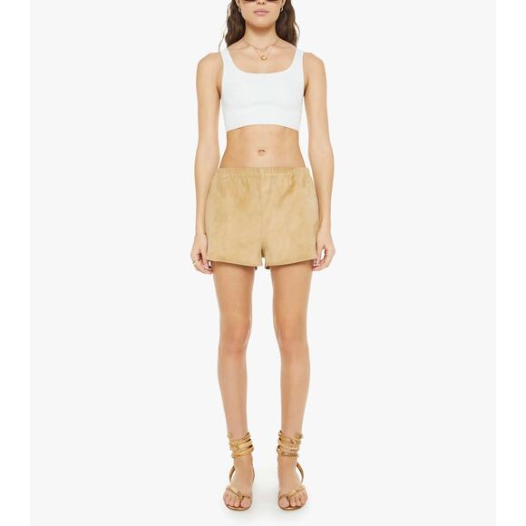 SPRWMN Dolphin Noix Suede Slip Shorts Womens Large Camel Tan Pull On Luxury NEW - Picture 1 of 16